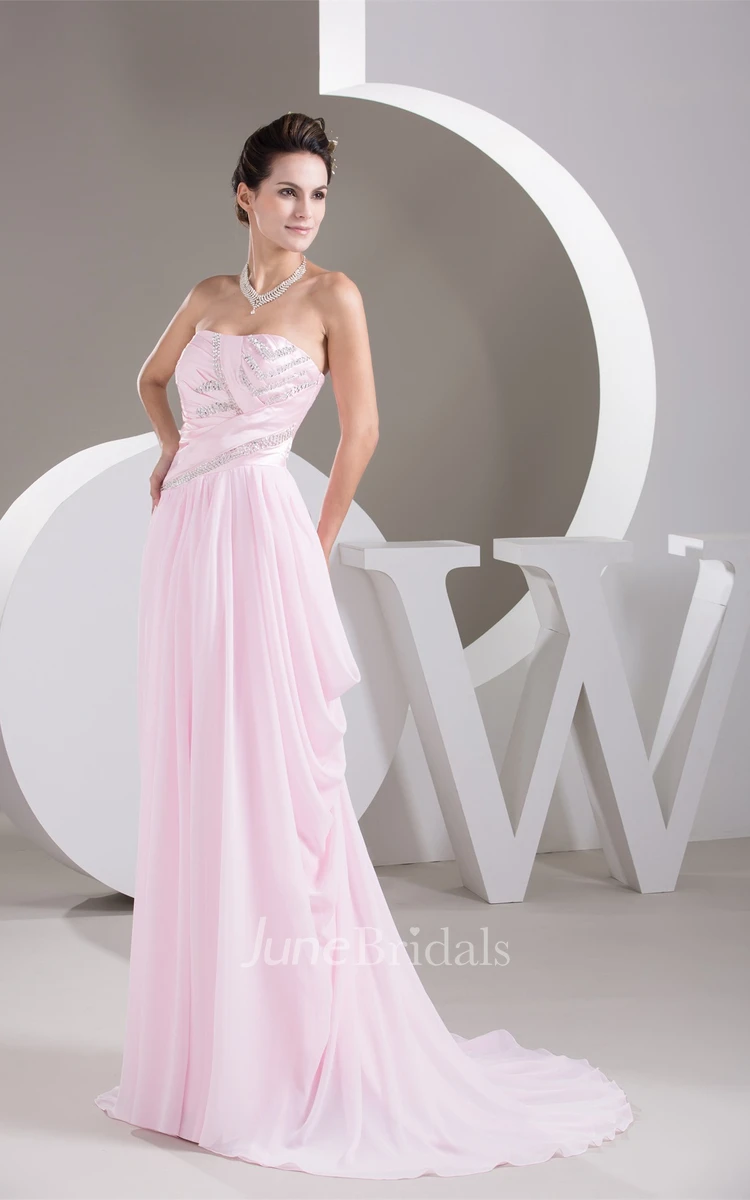 Blushing Chiffon A-Line Floor-Length Dress with Beading and Pleats