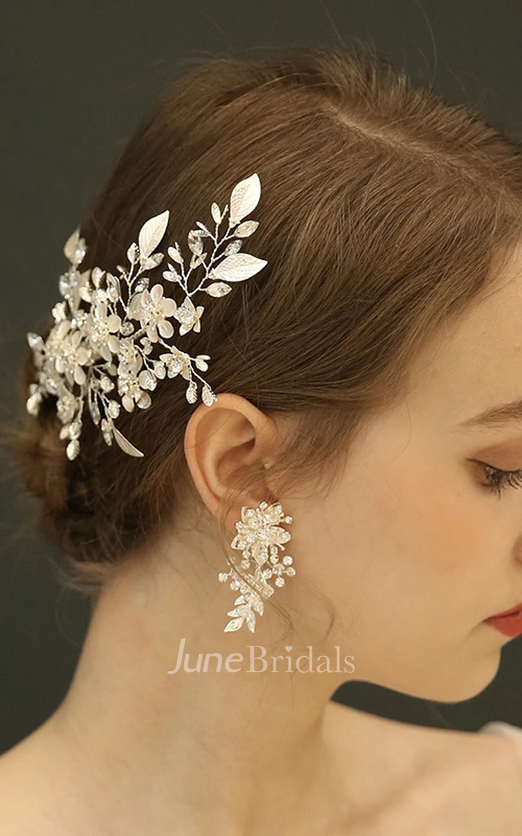 Elegant Flower Bridal Headpiece and Earrings