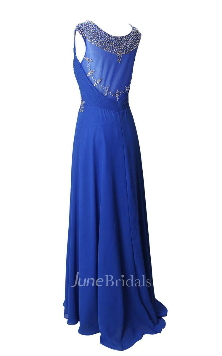 Cap-sleeved Chiffon Dress With Beading and Illusion Back