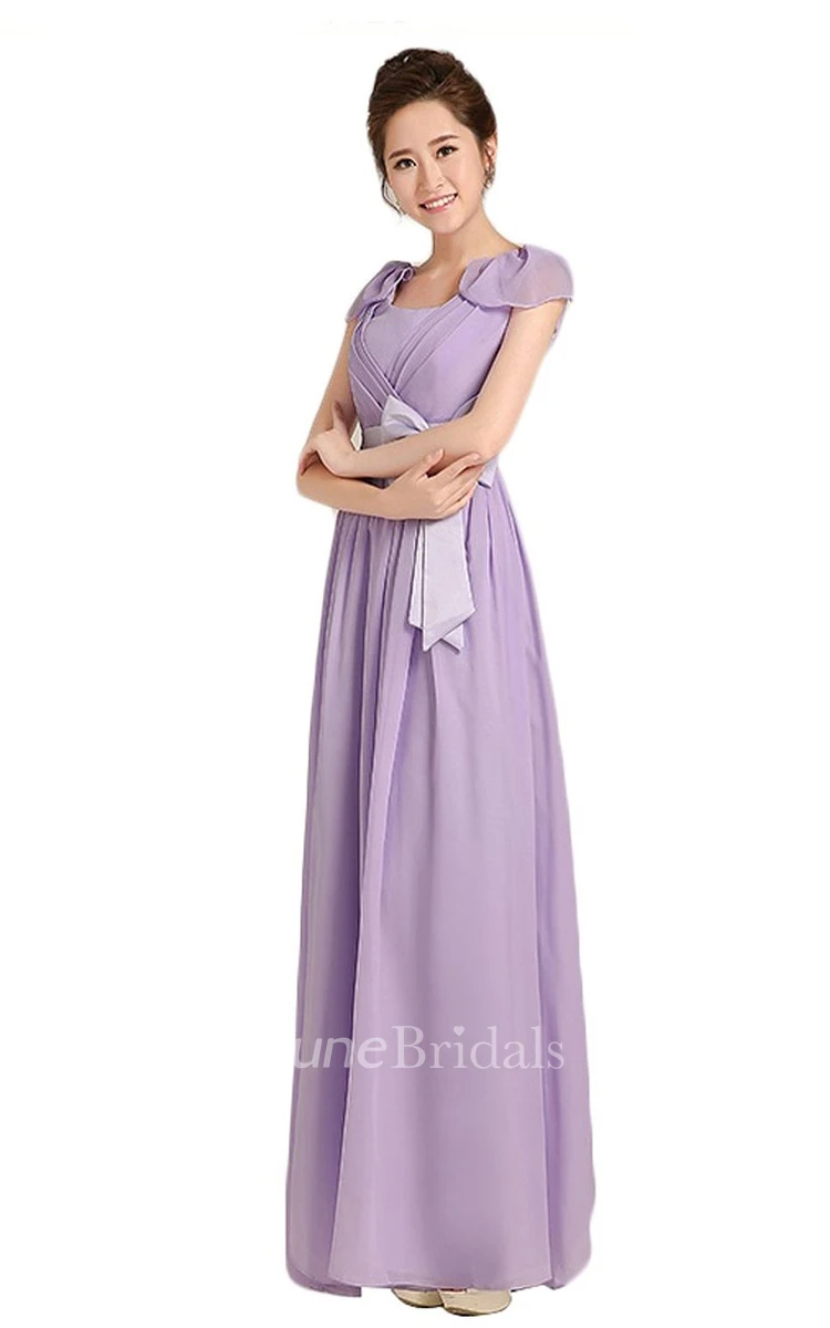 Petal Pleated A-line Gown With Bow and Band