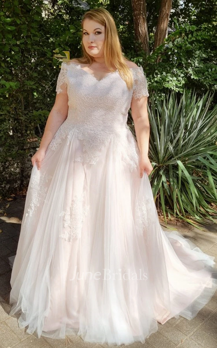 Plus Size Attractive A Line Tulle Wedding Dress with Appliques