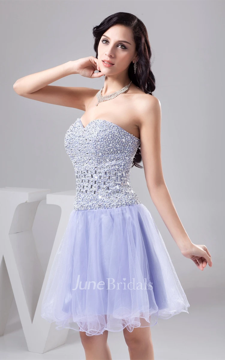 Sweetheart Jeweled A-Line Mini Dress with Pleats