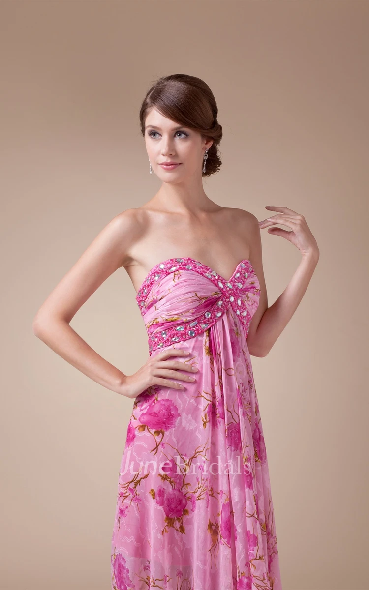 Sweetheart Criss-Cross High-Low Empire Dress with Jewel and Floral Print