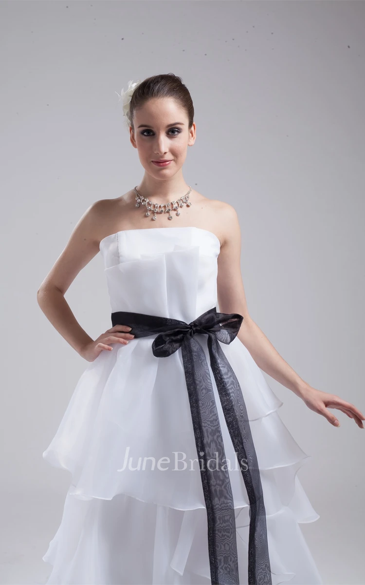 Strapless A-Line Ruched Dress with Ruffles and Ribbon