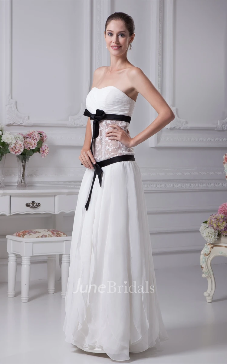 Sweetheart Criss-Cross Draped Long Dress with Bow and Illusion Waist