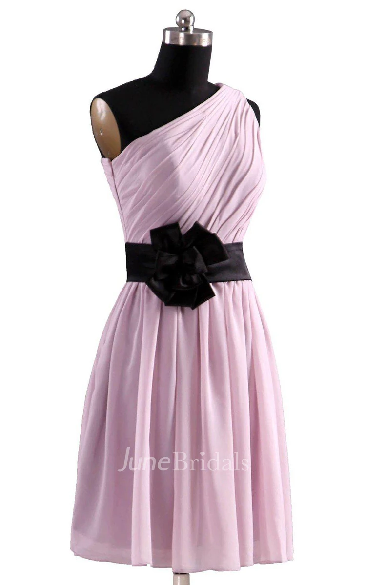 Modern One-shoulder Short Dress With Floral Belt