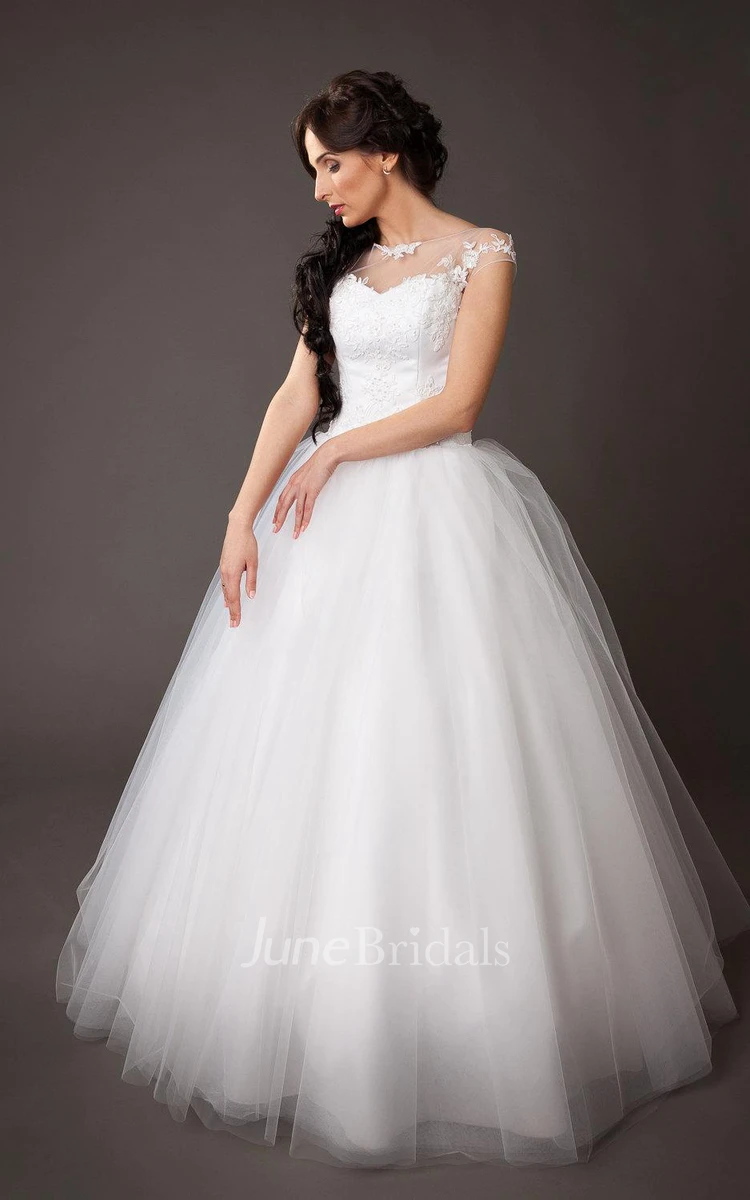 Vintage Tulle Ball Gown With Lace Embellished Bodice and Pearls