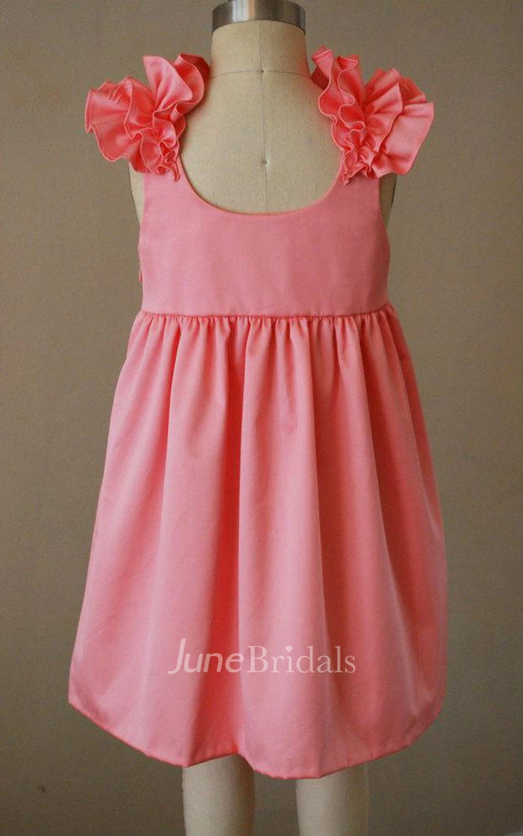 Pink Ruffle Scooped Back Dress with Cap Sleeve