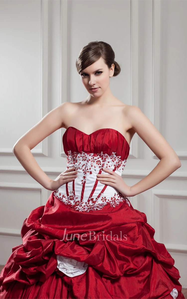 Sweetheart Pick-Up A-Line Ball Gown with Flower and Appliques