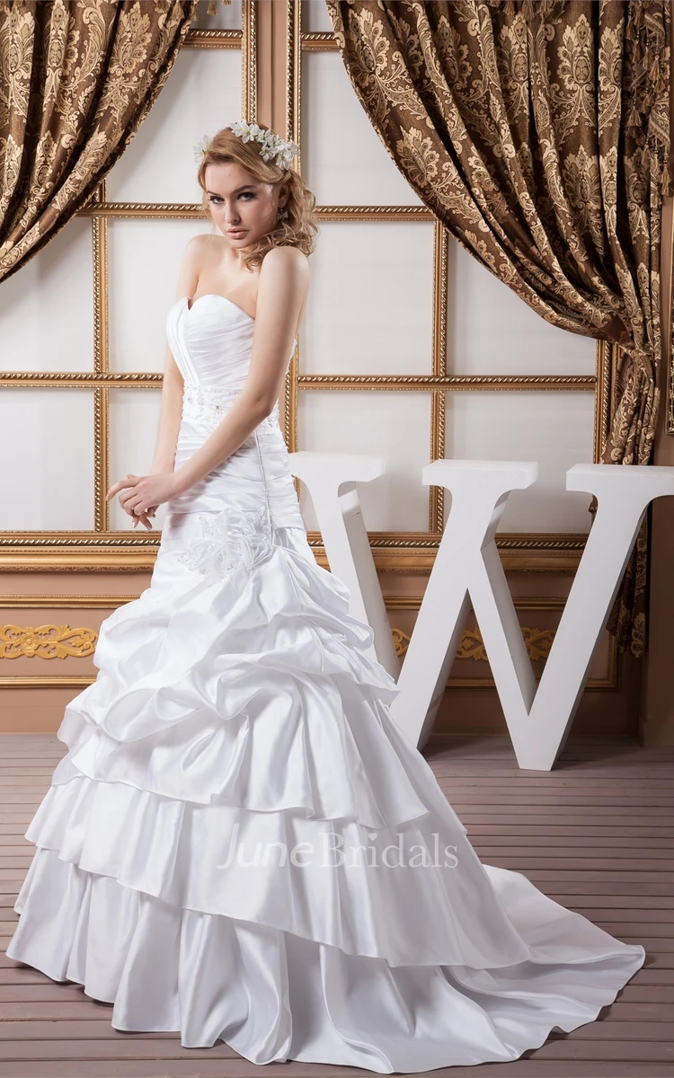 Sweetheart Criss-Cross Pick-Up Ball Gown with Flower and Gemmed Waist