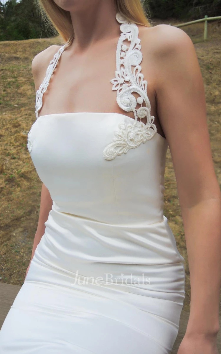 Halter Neck Satin Mermaid Wedding Dress With Embridering
