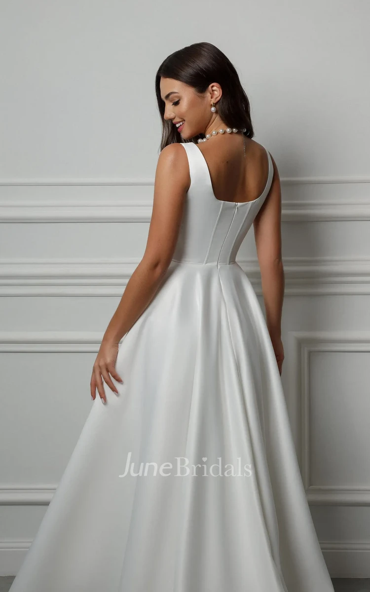 Elegant Satin A-Line Wedding Dress with Square Neckline Simple Minimalist Bridal Gown for Modern Brides
