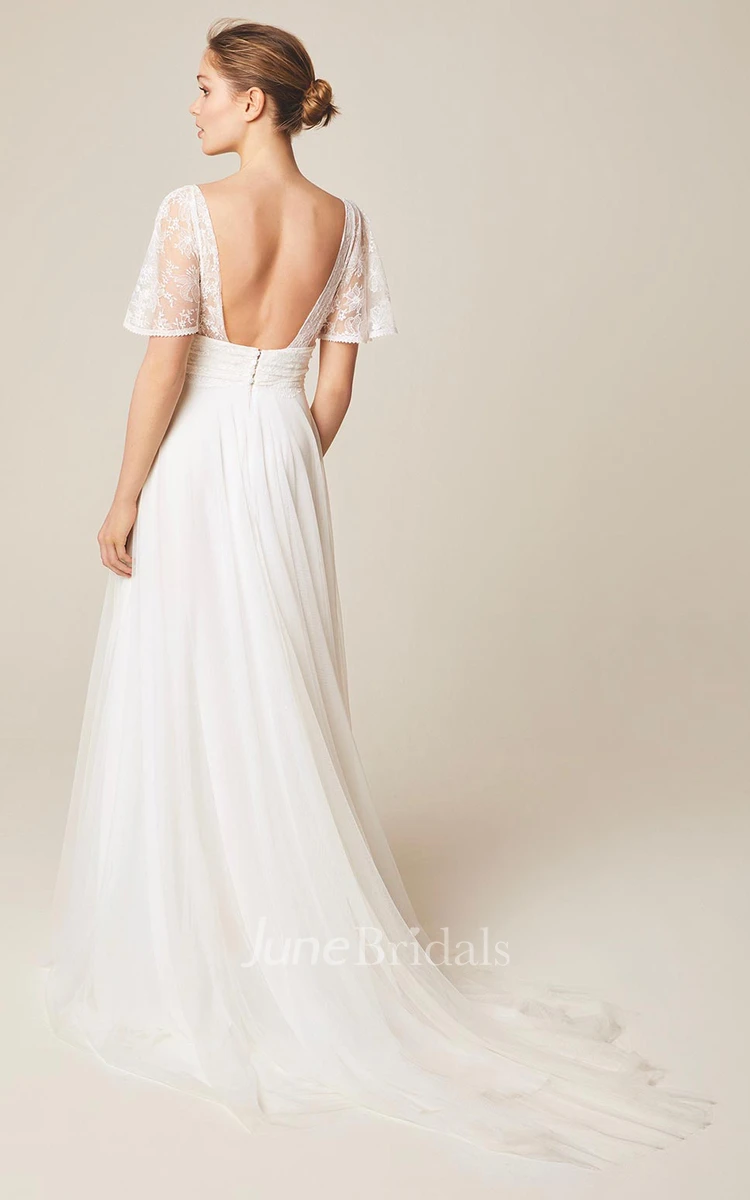 Adorable V-neck Bridal Gown With Court Train And Open Back