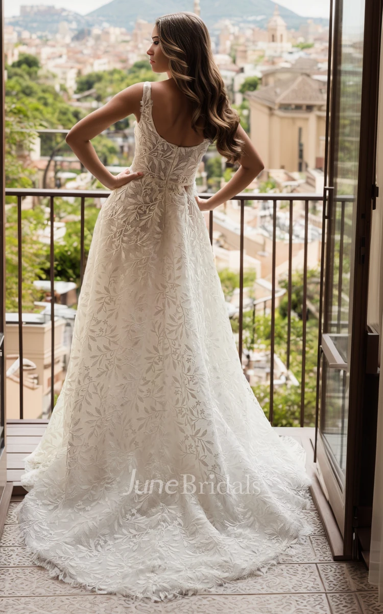 Ethereal Floral A-Line Sleeveless Boho Lace Wedding Dress Princess Romantic Beach Bridal Gown With Train