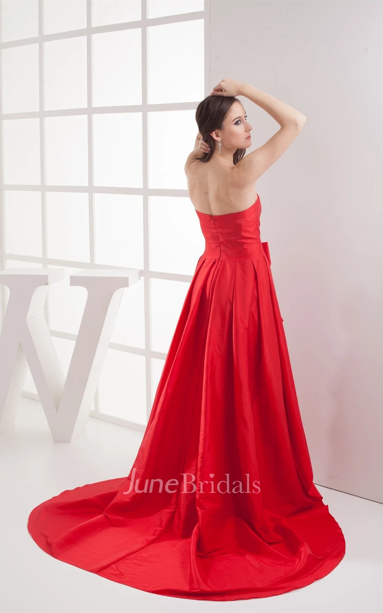 Strapless A-Line Chiffon Maxi Dress with Draping and Bow