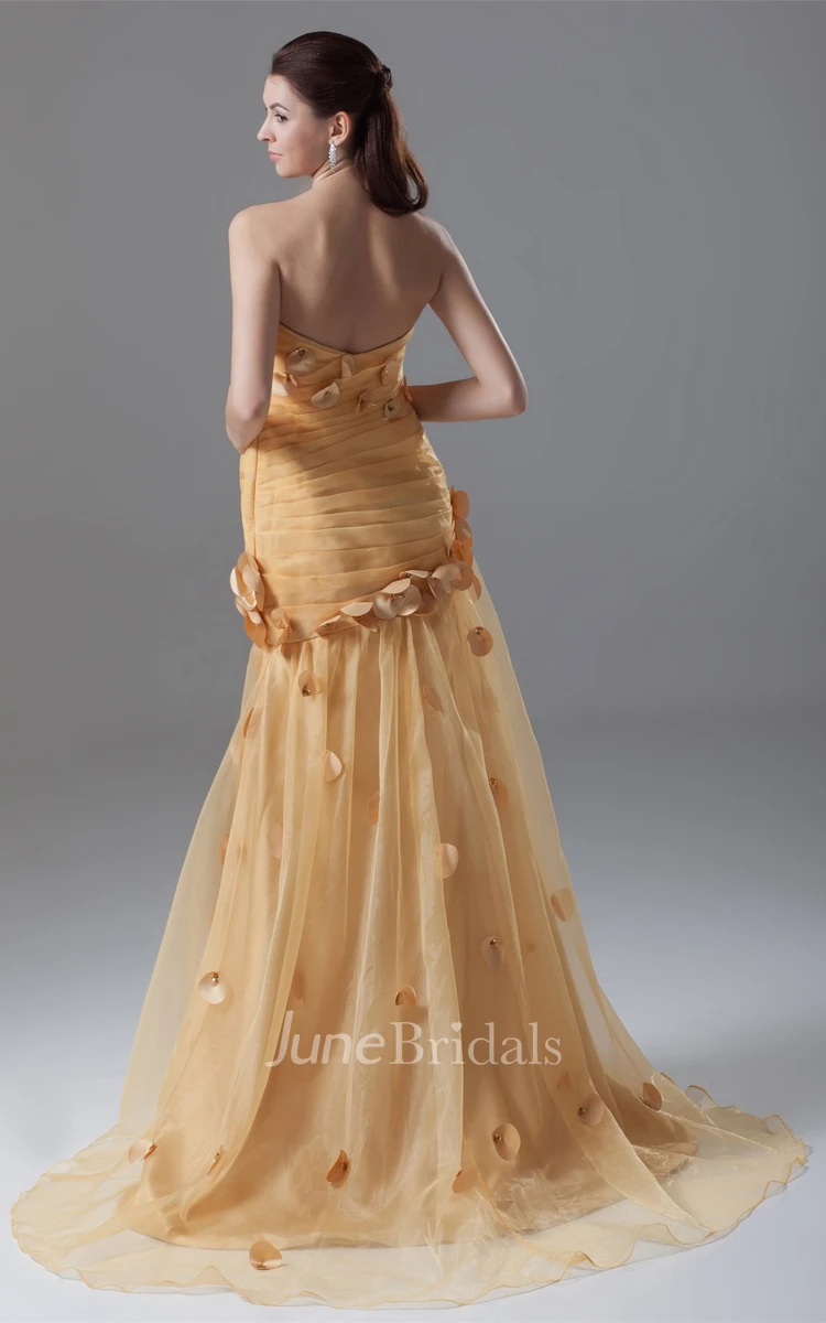 sweetheart tulle criss-cross dress with ruching and flower