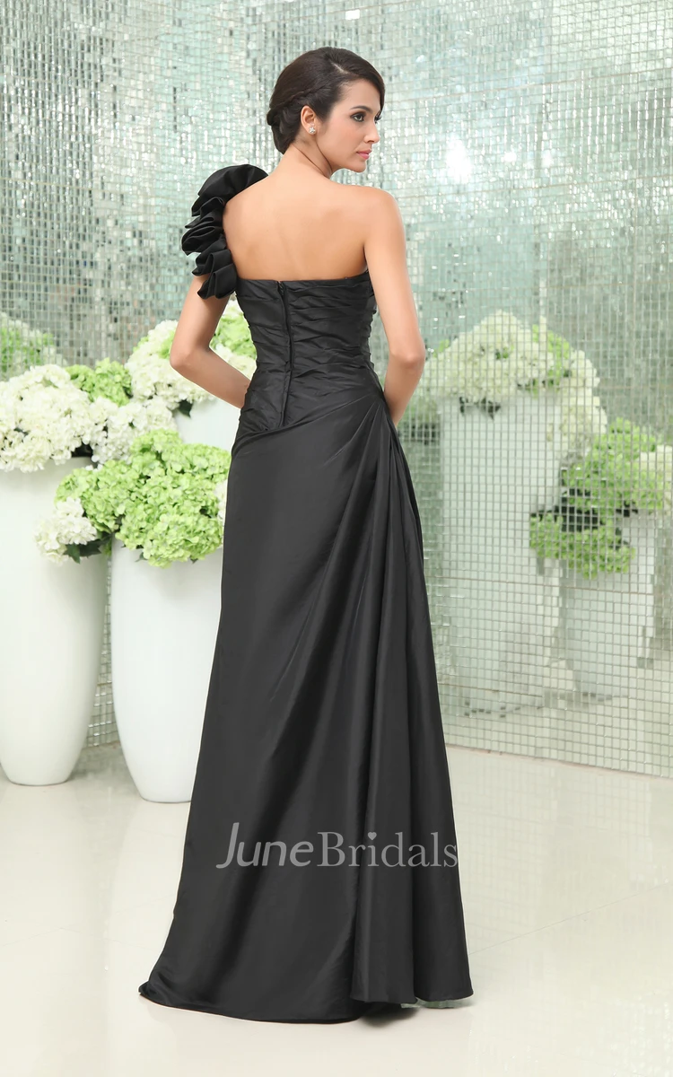 Asymmetrical One-Shoulder A-Line Gown With Floral Shoulder Detail