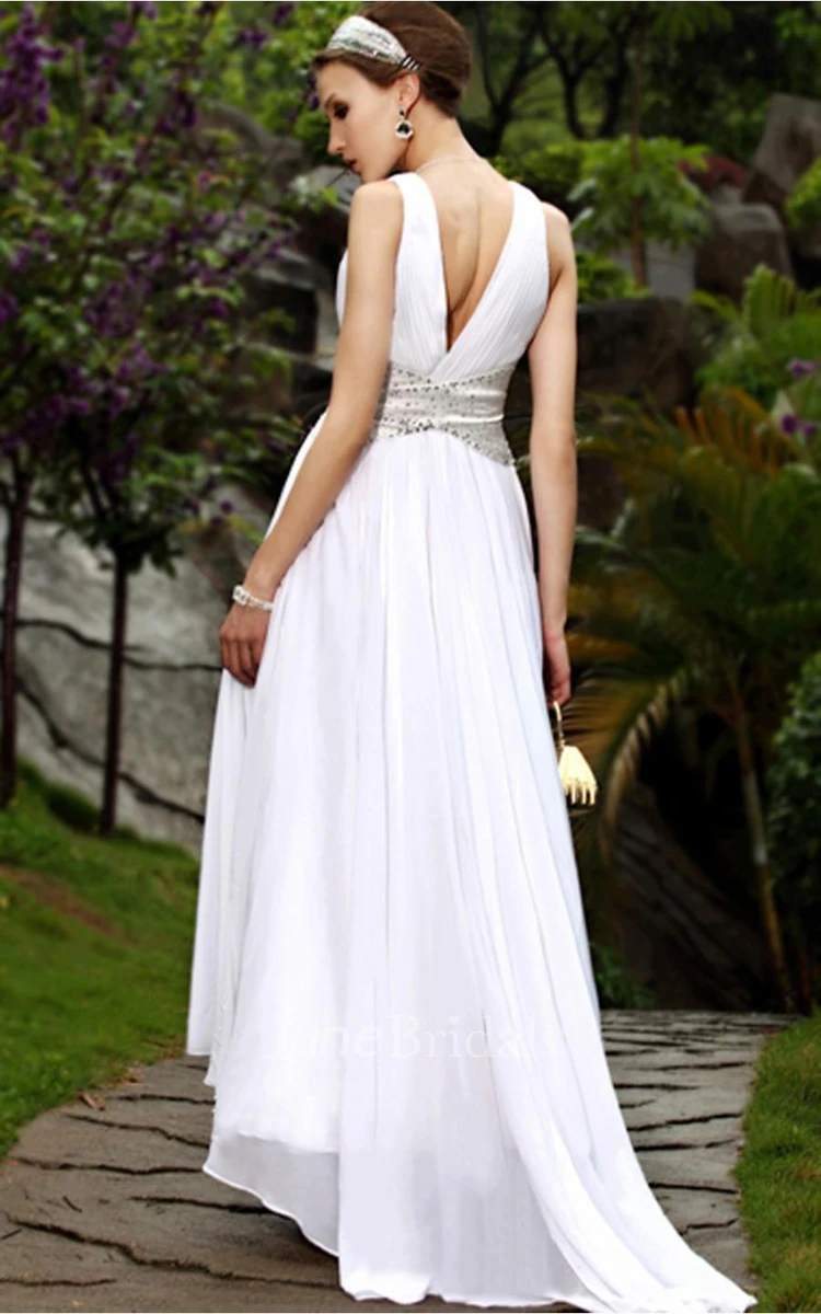 Elegant White A-line Floor-length V-neck Dress
