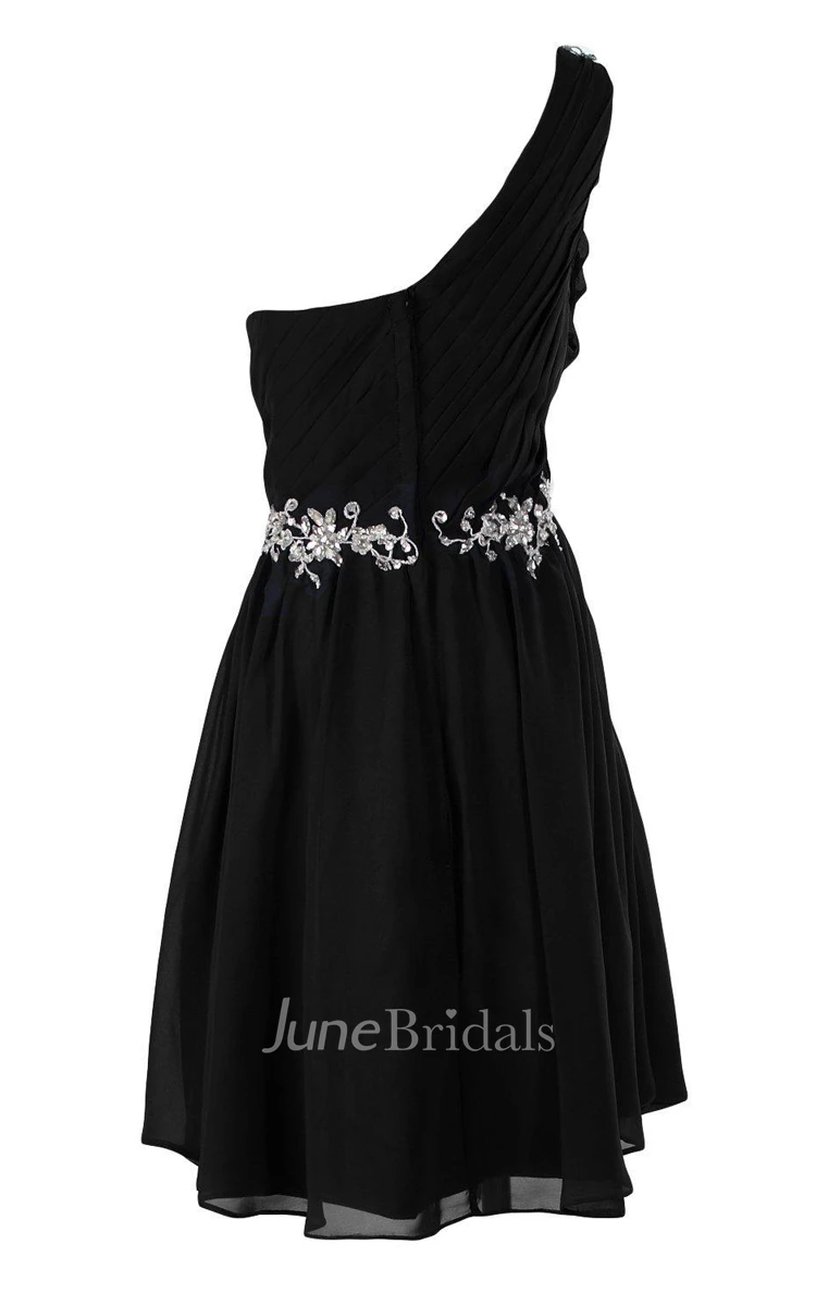 One-shoulder A-line Chiffon Dress With Pleats and Beadings