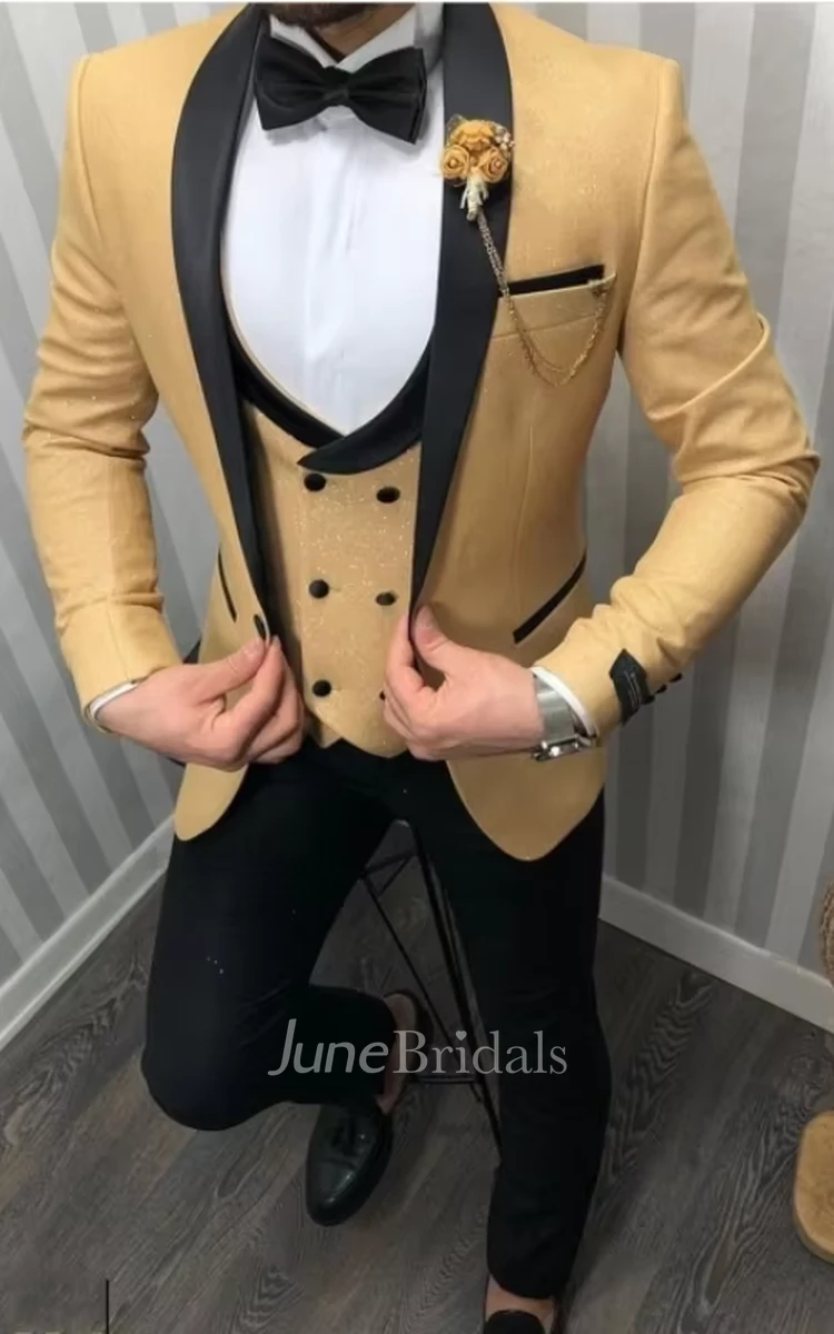 Glitter Stylish 3 Piece Men's Wedding Suits Comfort Formal Slim Fit Prom Party Suits Blazer Jacket Vest Pants