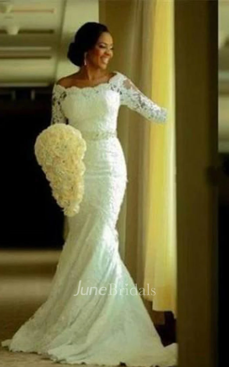 Modest Plus Size Mermaid Lace Long Sleeves Bridal Gown with Sash