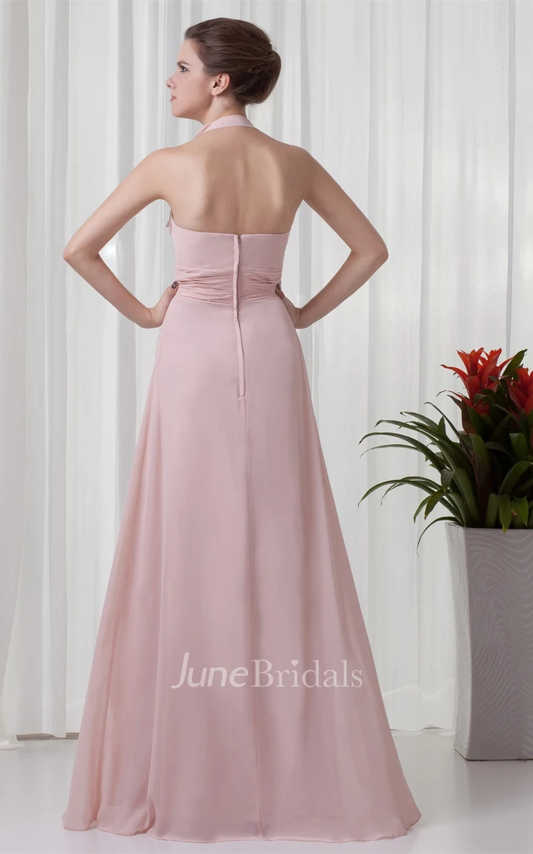 Chiffon Floor-Length Pleated Dress with Halter