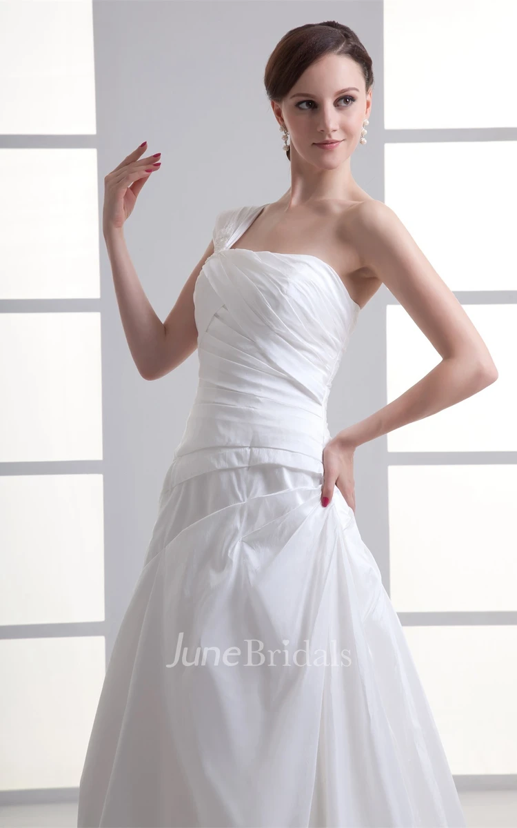 One-Shoulder Ruched A-Line Gown with Side Draping