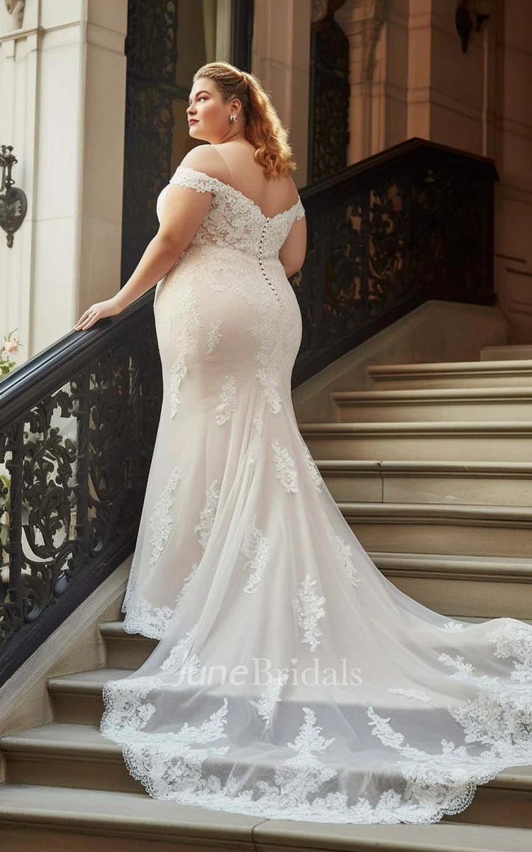 Plus Size Mermaid Lace Tulle Sleeveless Wedding Dress 2024 Off-the-shoulder Sexy Elegant Romantic Court Train