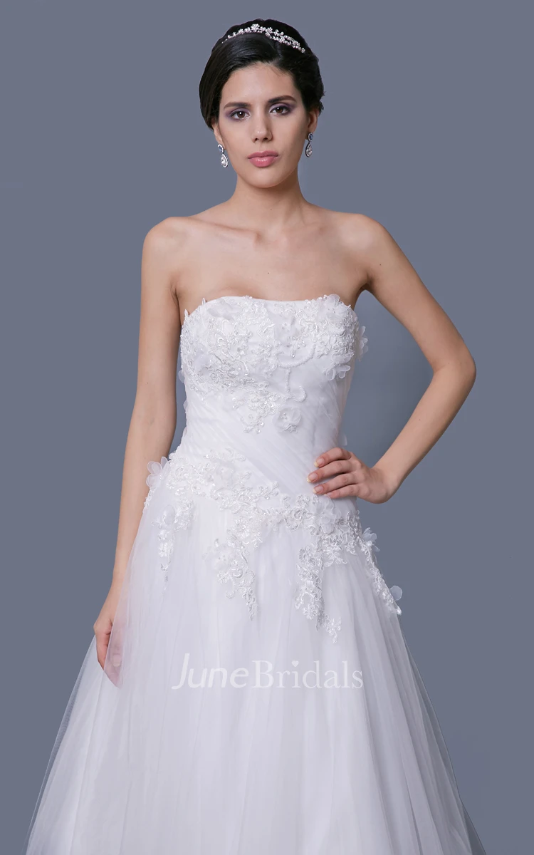 Tulle A-Line Dress With Beaded Appliques and Petals