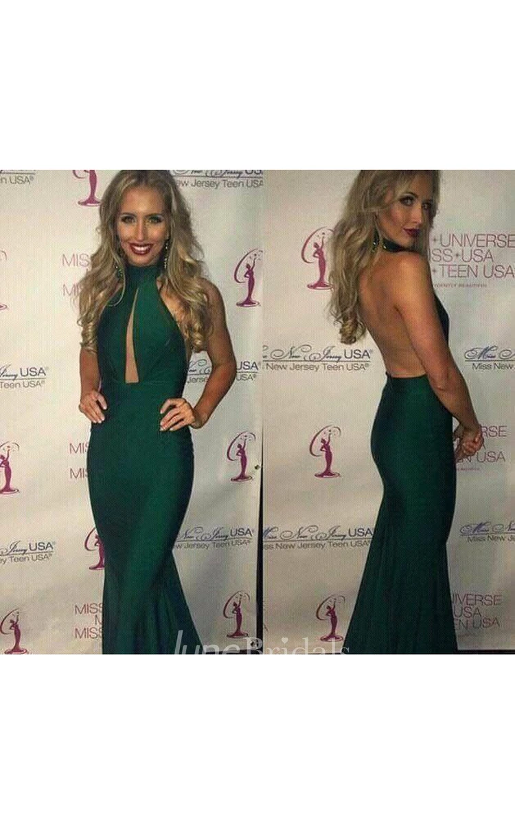 Gorgeous Green Halter Prom Dresses Mermaid Keyhole Party Gowns