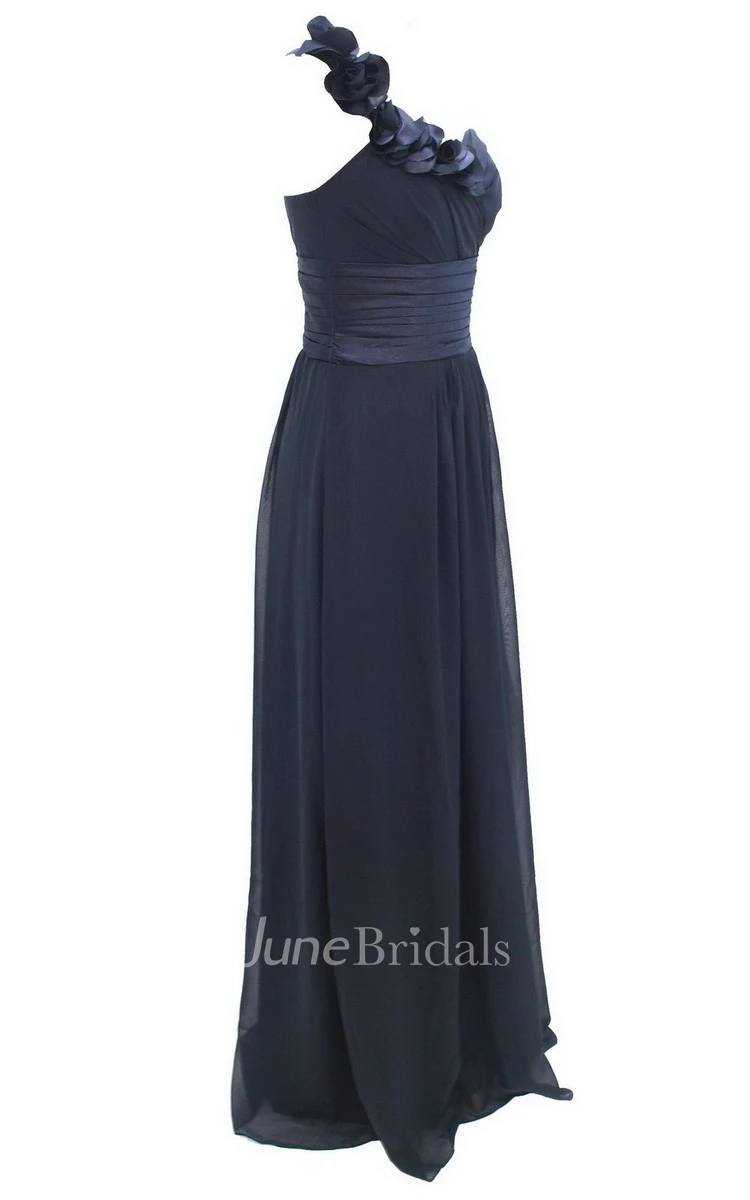 One-shoulder Empire Long Gown With Floral Neckline