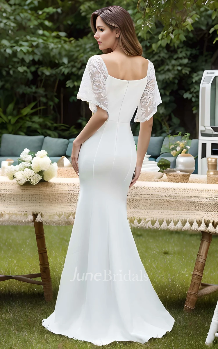 Vintage Mermaid V-neck Elegant Half Lace Sleeve Floor-length Bodycon Wedding Dress