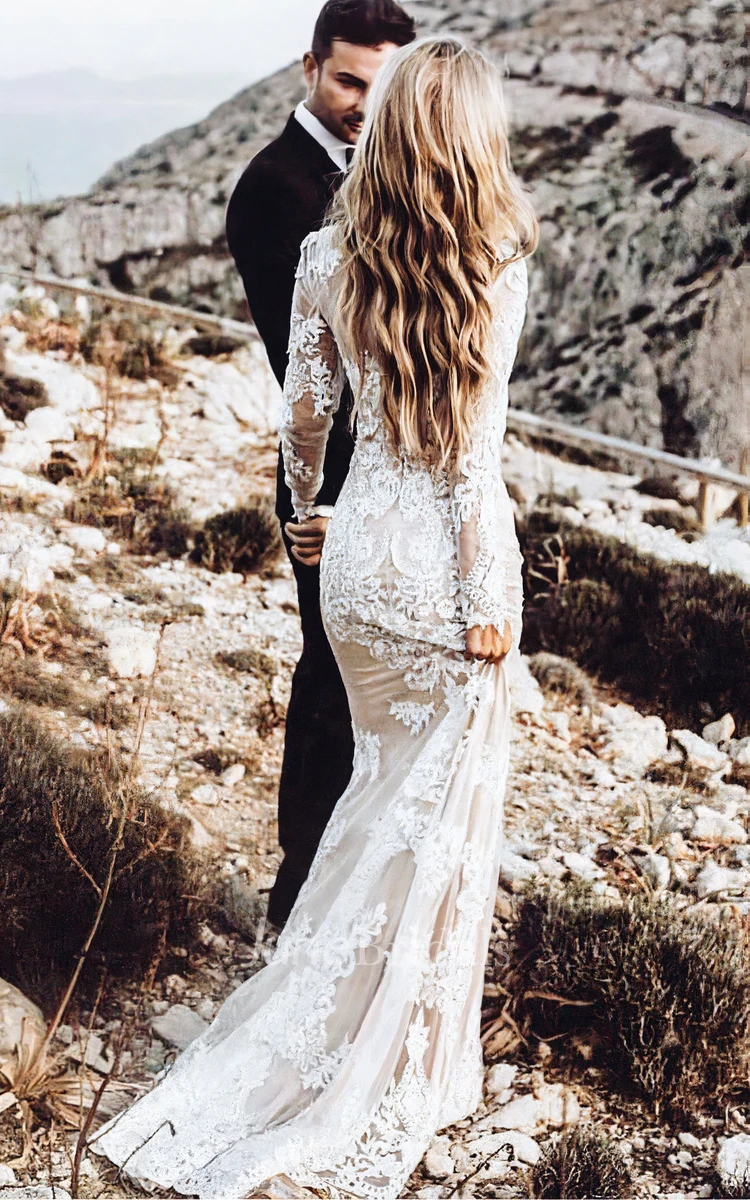 Bohemian long sleeve wedding dress best sale