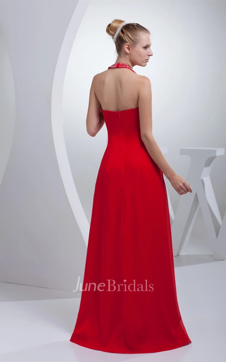 V-Neck Sleeveless Floor-Length Dress with Beading and Front Slit
