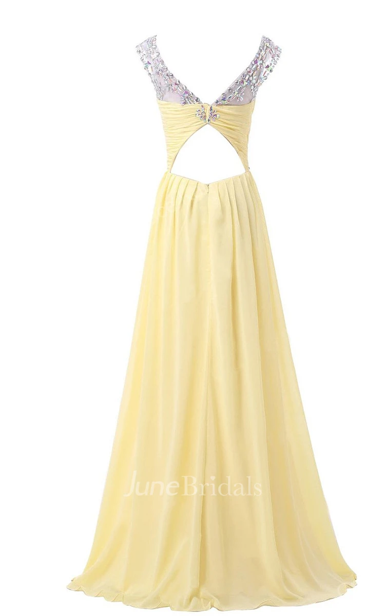 Crystal-beaded Illusion Neckline A-line Gown With Keyhole Back