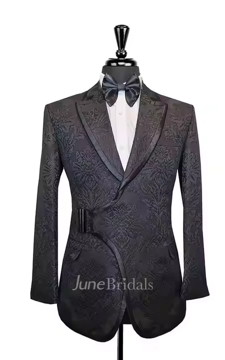 Formal Elegant Buckled Shawl Lapel Slim Two-Piece Tuxedo Wedding Suit