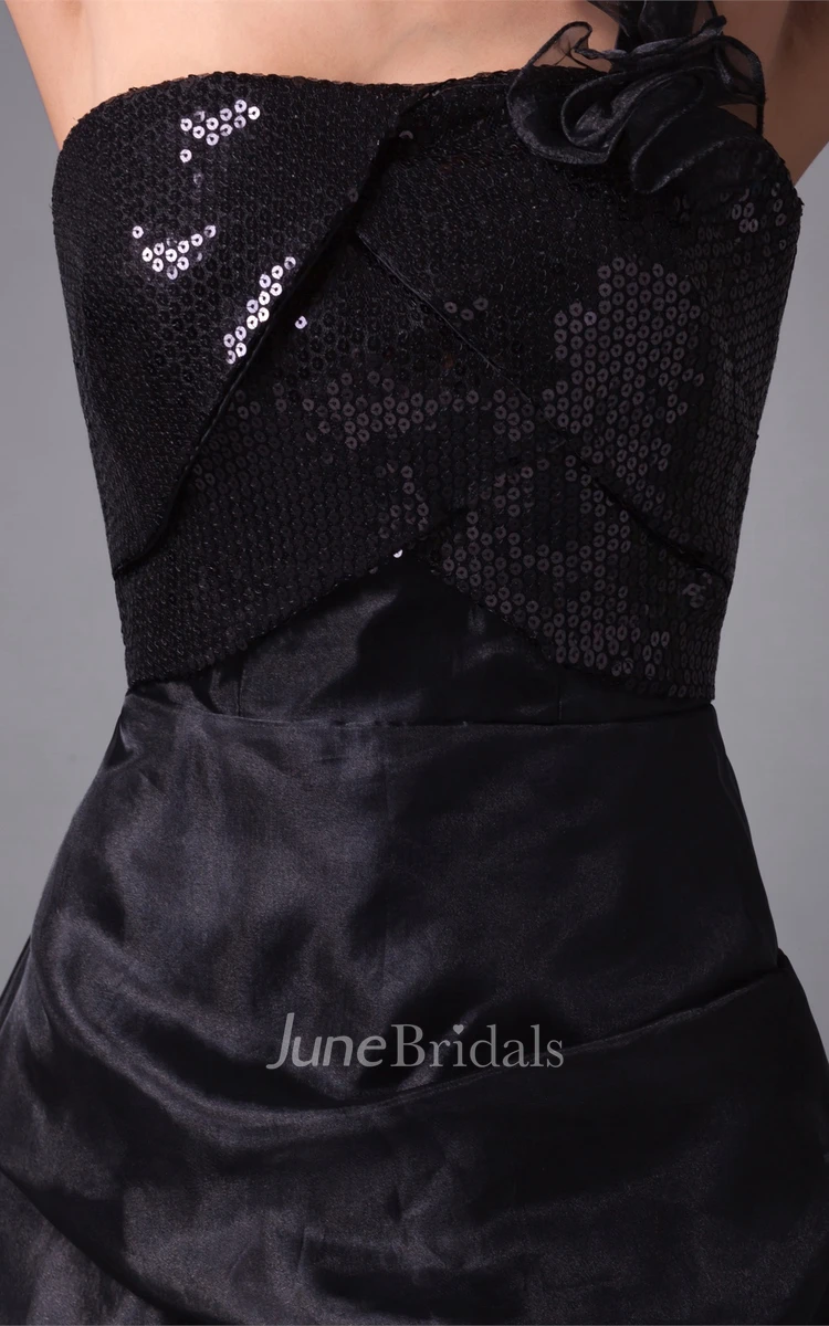 Single-Strap Pick-Up Short A-Line Dress with Sequined Top
