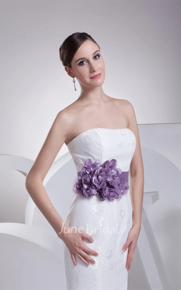 Strapless Appliqued Dress with Floral Waist and Trumpet Silhouette