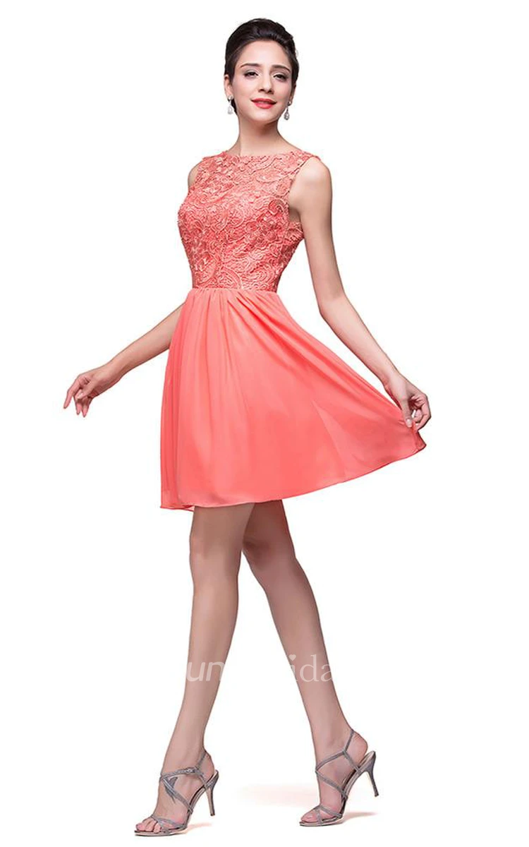 Lovely Lace Sleeveless Hoemcoming Dress Short Chiffon