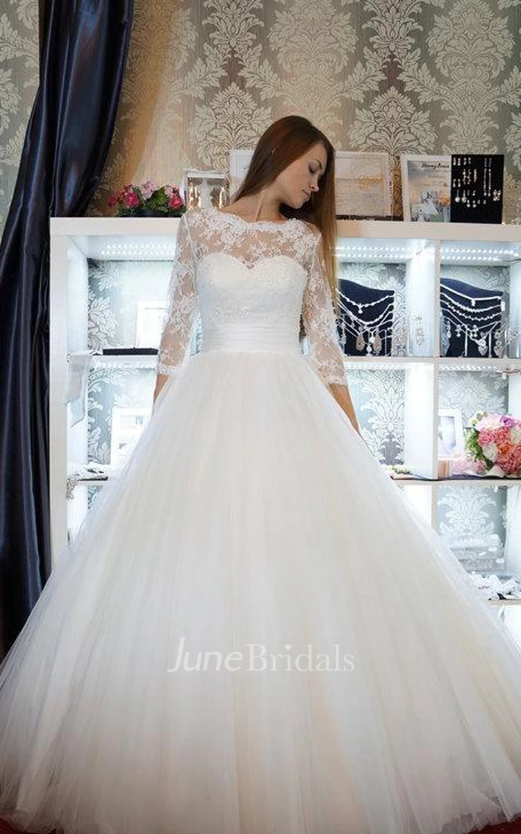 Ball Gown Long Sleeve Tulle Lace Satin Weddig Dress