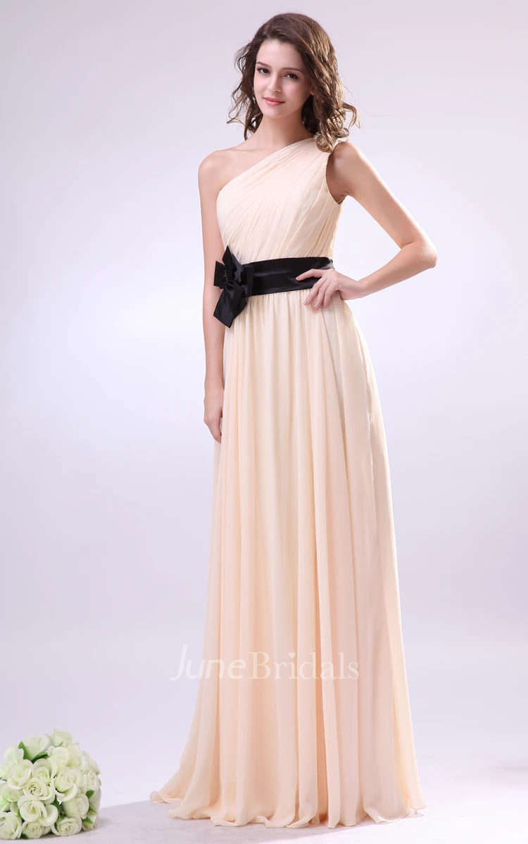 Maxi Asymmetrical One-Shoulder Dress With Flower And Draping