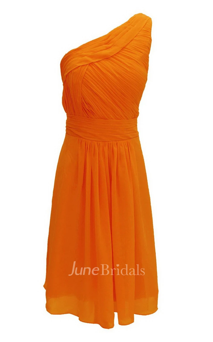 One-shoulder Ruched Chiffon A-line Short Dress With Band
