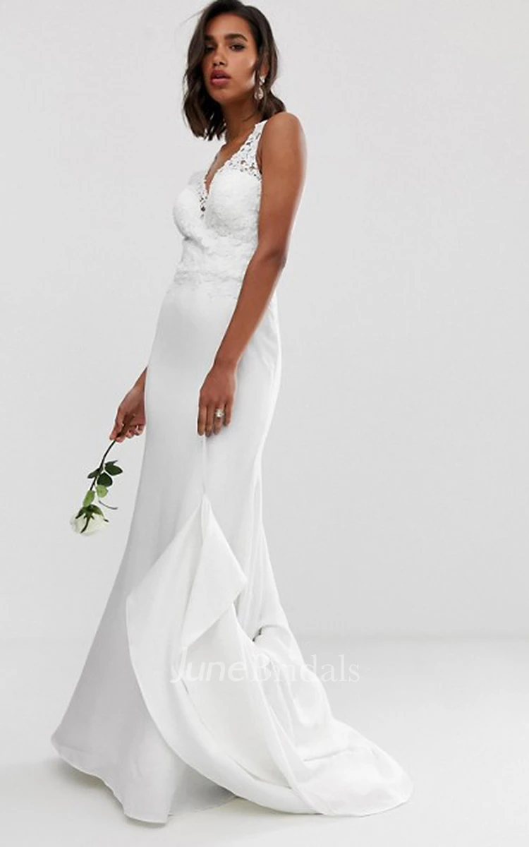 Ethereal Chiffon Sheath Straps Button Back Wedding Dress with Applique