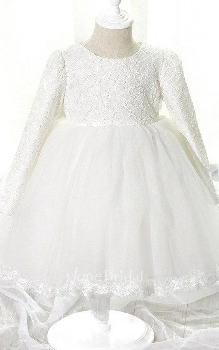Long Sleeve Lace Dress With Pleats and Bow