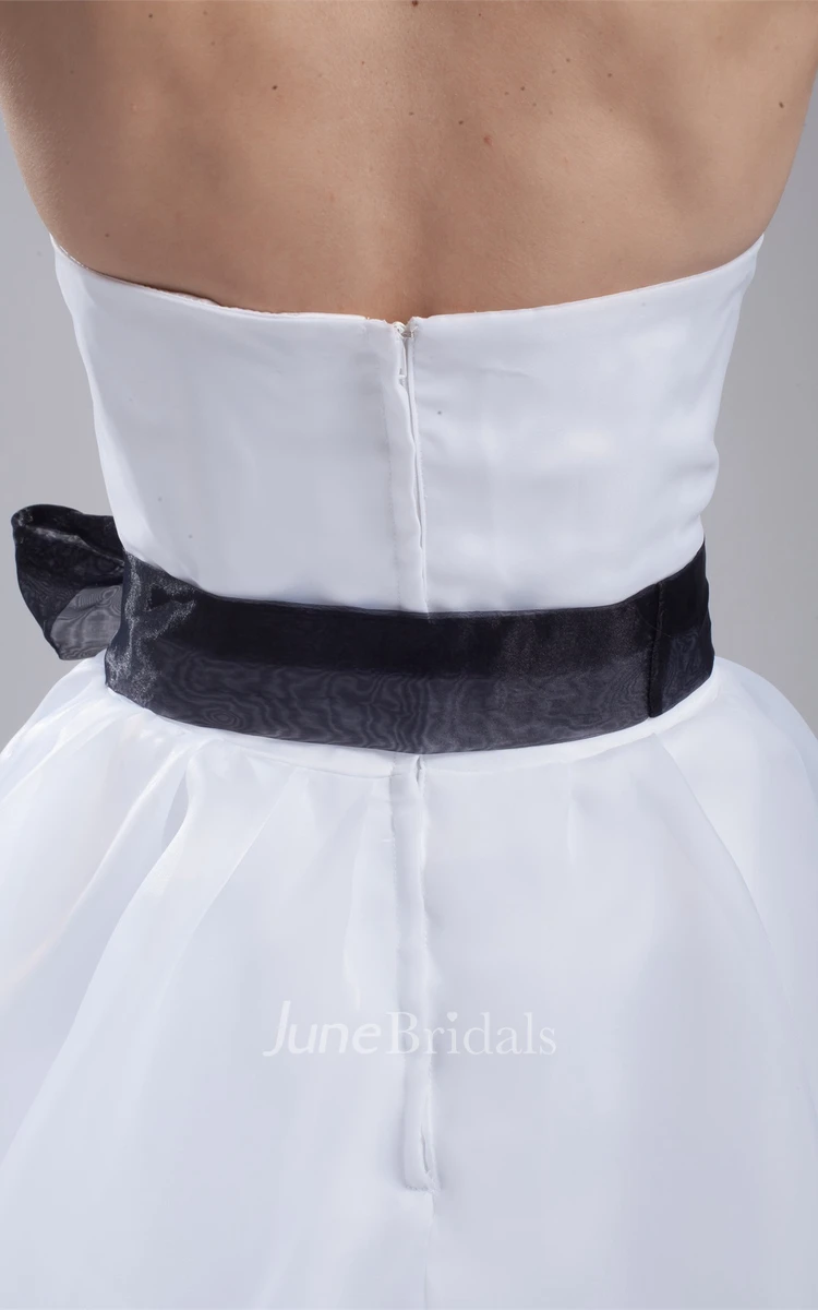 Strapless A-Line Ruched Dress with Ruffles and Ribbon