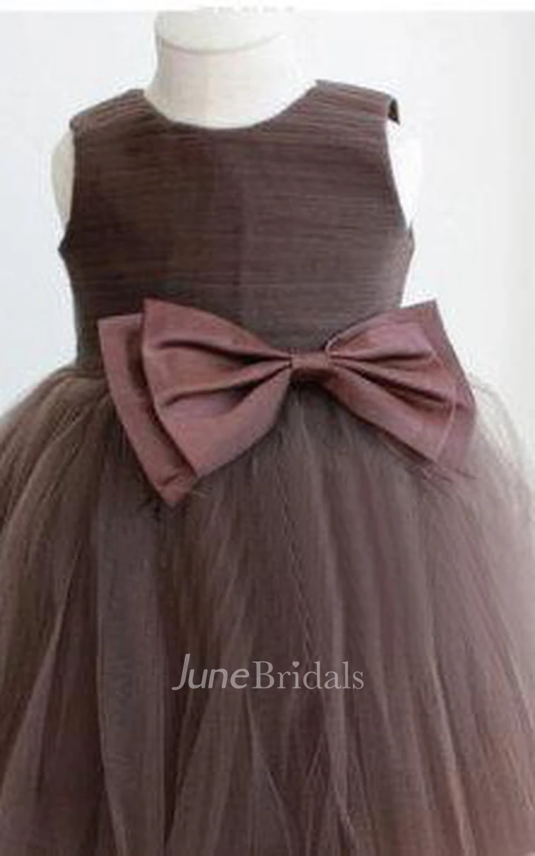 Sleeveless Ruched Pleated Tulle Dress With Bow