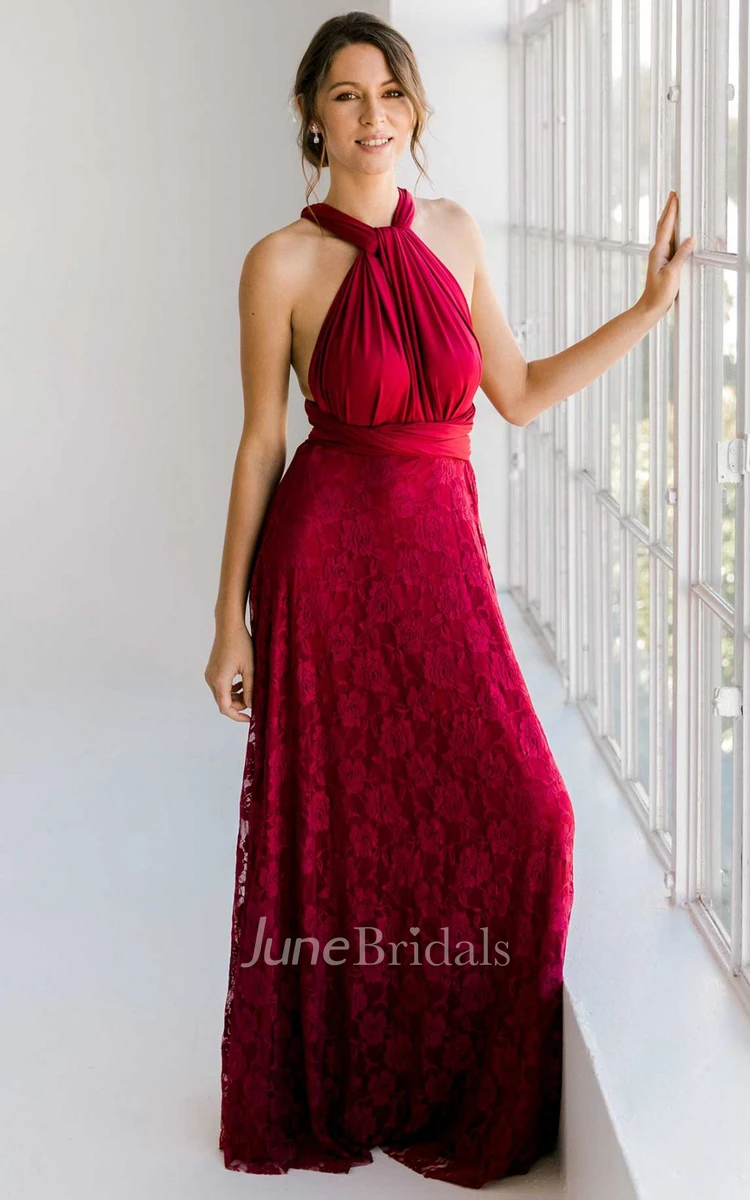 Casual Romantic A-Line Convertible Straps Jersey Bridesmaid Dress With Tied Back And Sash