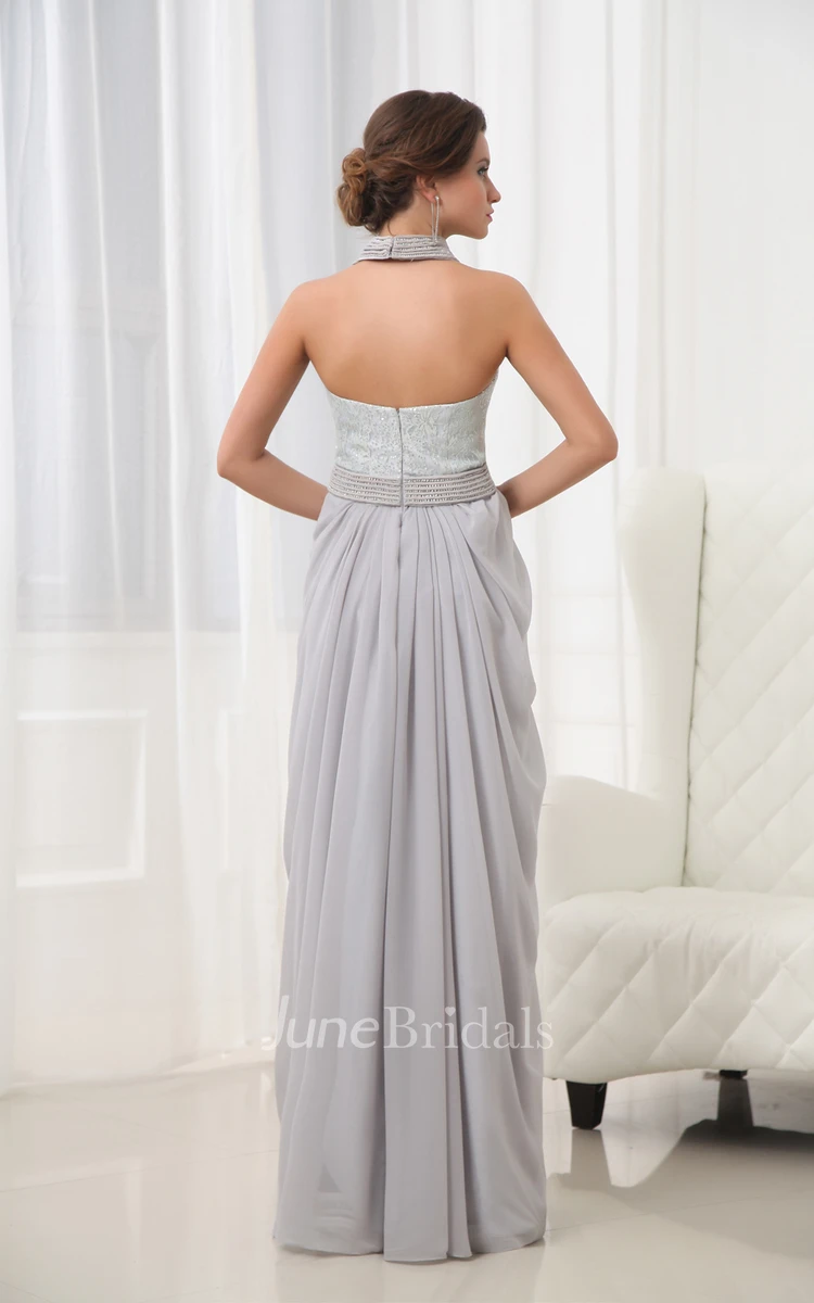 Graceful Vintage Halter A-Line Gown With Bodice Crystal Detailing Details