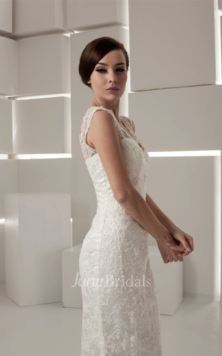Caped-Sleeve V-Neck Mermaid Dress with Lace and Beading