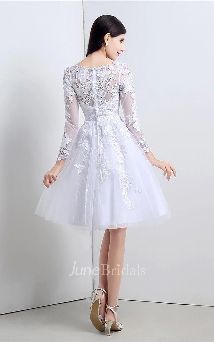 Noble Knee-length Lace and Tulle Dress With Long Sleeves